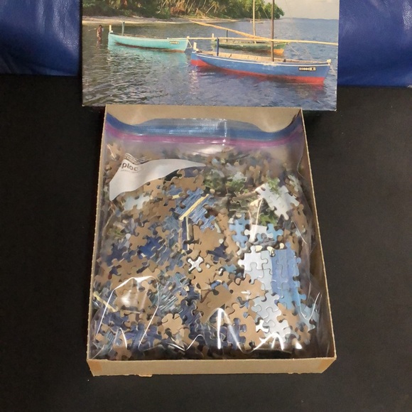 Vintage MB 1000 pc Puzzle FISHING BOATS, MALDIVES #4962-20 Tropical Ocean - Picture 6 of 6